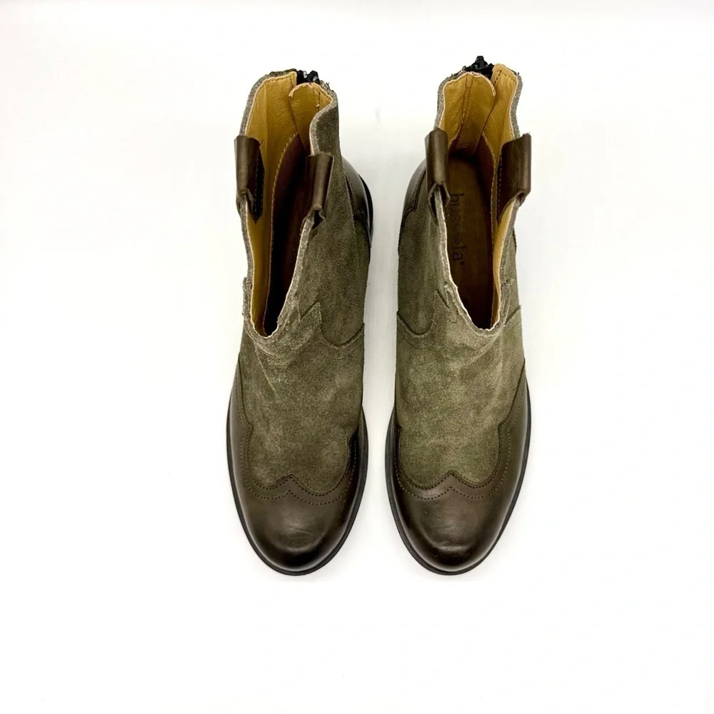 NEW BUSSOLA NORFOLK Olive Suede Women’s Western Cowboy Ankle Boots Size: 38/ 7.5